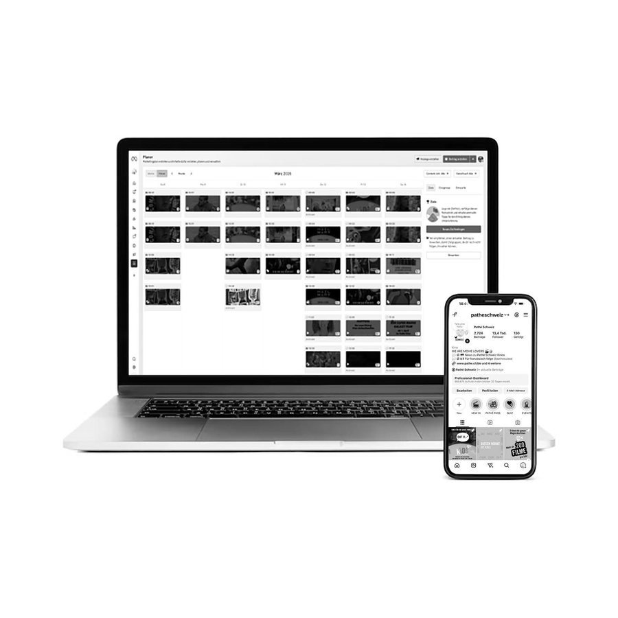 Content-Planung für Pathé auf Laptop und Smartphone