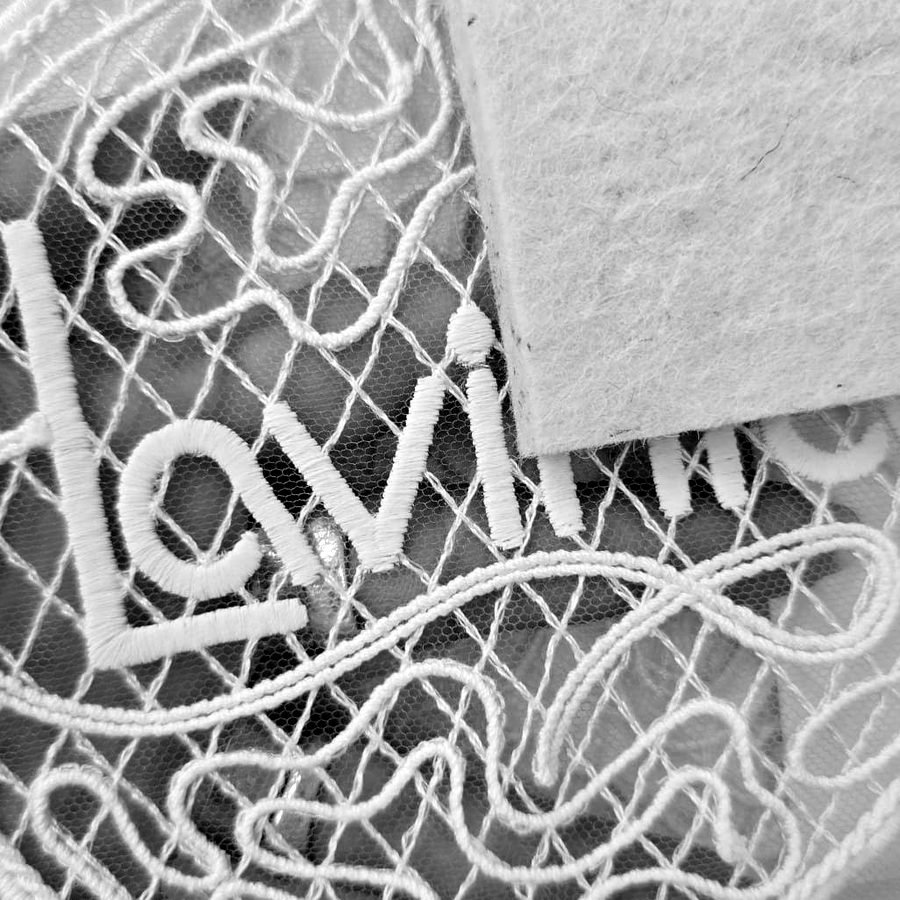 Embroidery sample on tulle